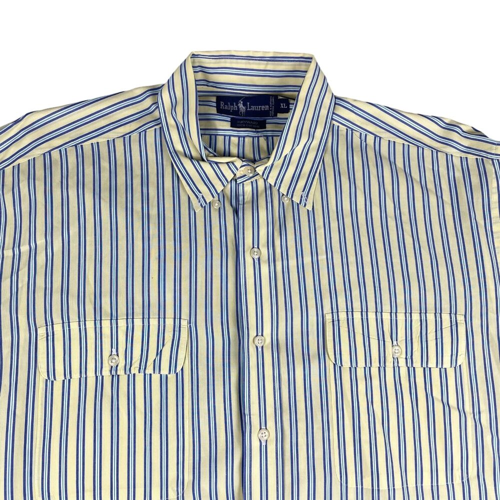 Ralph Lauren Shirt Men's XL Blue Yellow Hayward Striped Long Sleeve Button Down